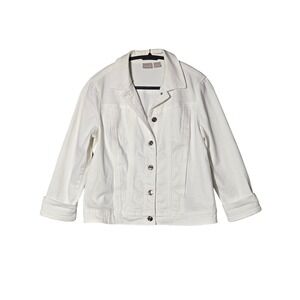 Chico's White Classic Denim Button Up Jacket MP (1P) Stretch Minimalist Casual
